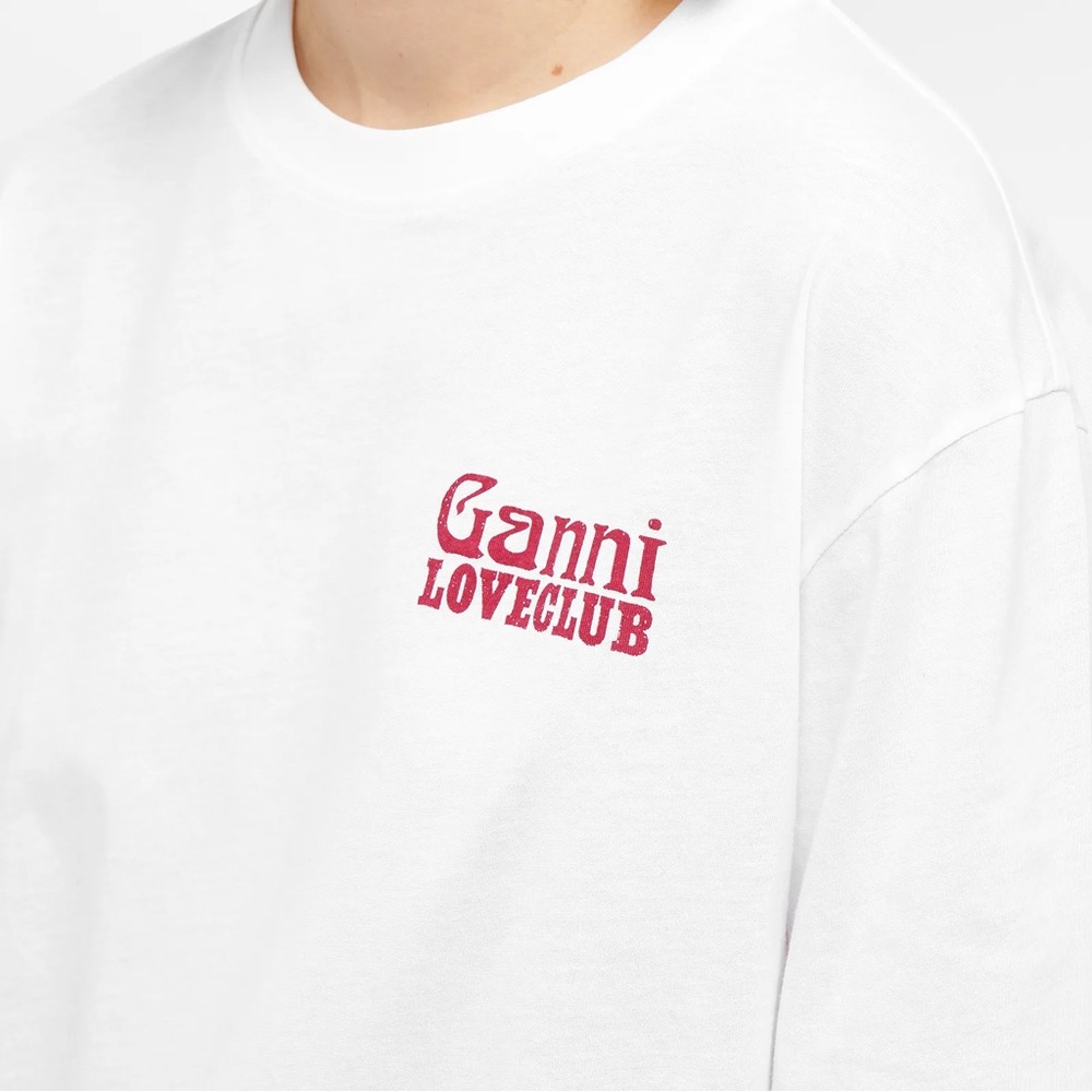 Ganni White Long Sleeve Layered TShirt with Red Logo